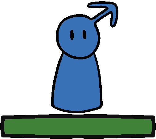 A blue figure standing above a green bar. 